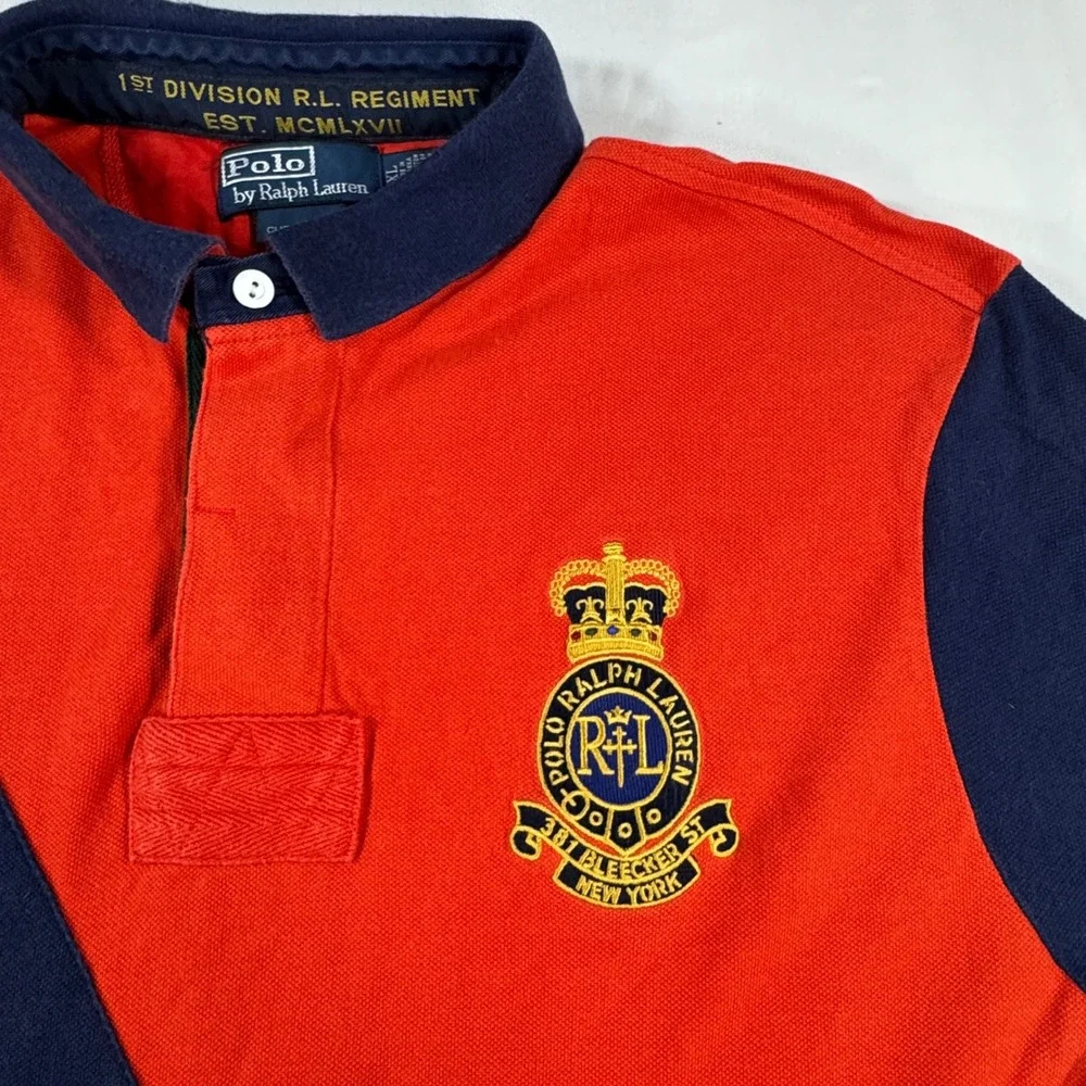 Polo Ralph Lauren Men's XL Red Navy 1st Division RL Regiment Custom Fit Polo